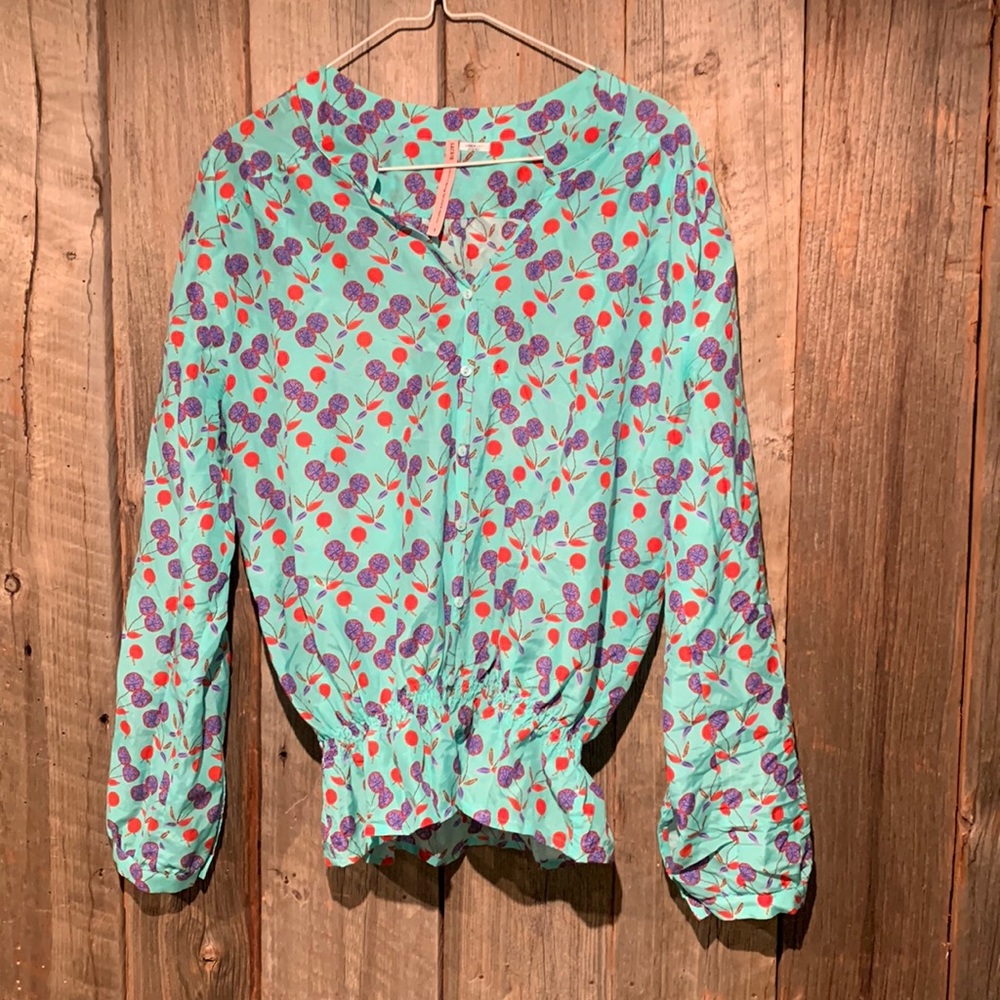Sack’s Silk Blend Long Sleeve Teal Button Blouse size 1